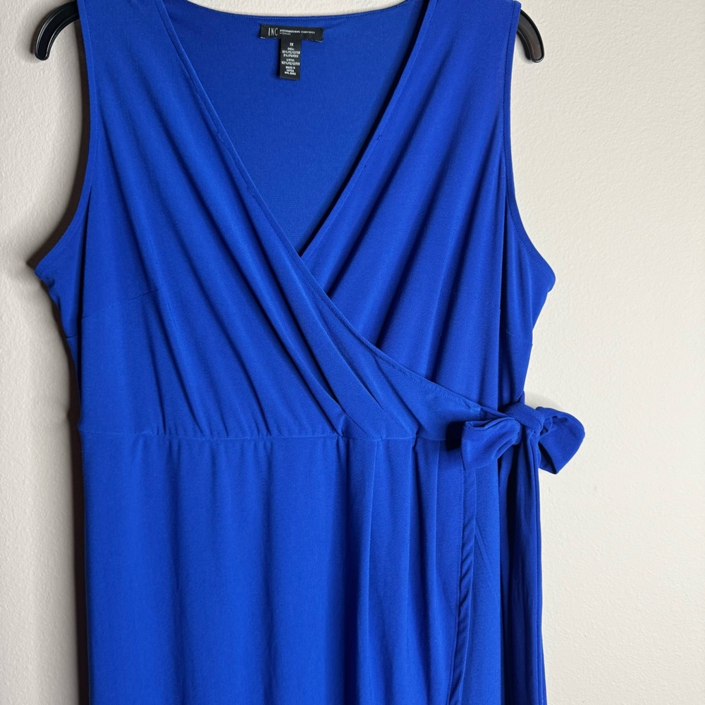INC International Concepts Elegant Blue Sleeveless Tie Waist Wrap Dress Sz1X - Picture 3 of 10